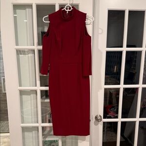 Black Halo Red Long Sleeve Cold Shoulder Midi Dress